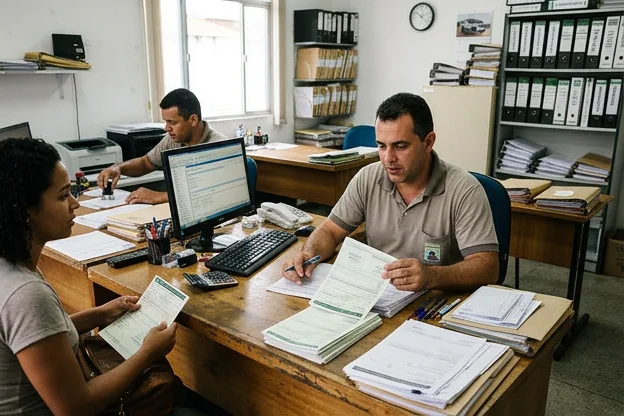 Profissionais de despachante em Eunápolis auxiliando no processo de licenciamento de veículos.